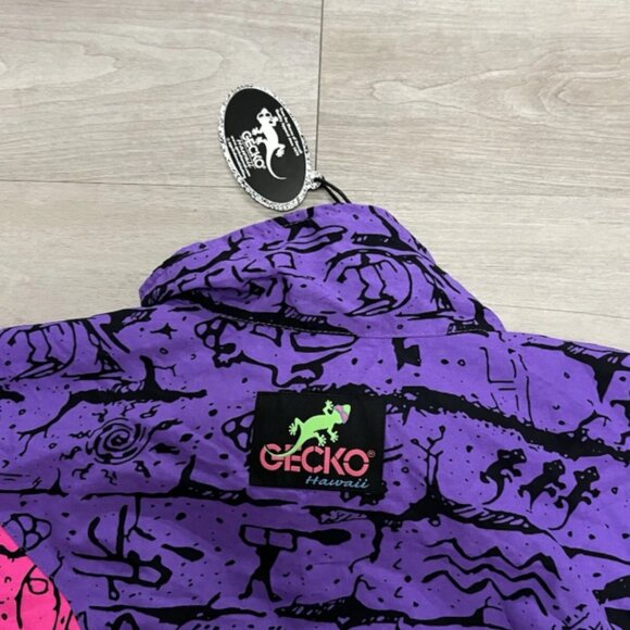 Vintage Gecko Hawaii Neon Pink Purple All Over Print Windbreaker Jacket - Picture 10 of 10